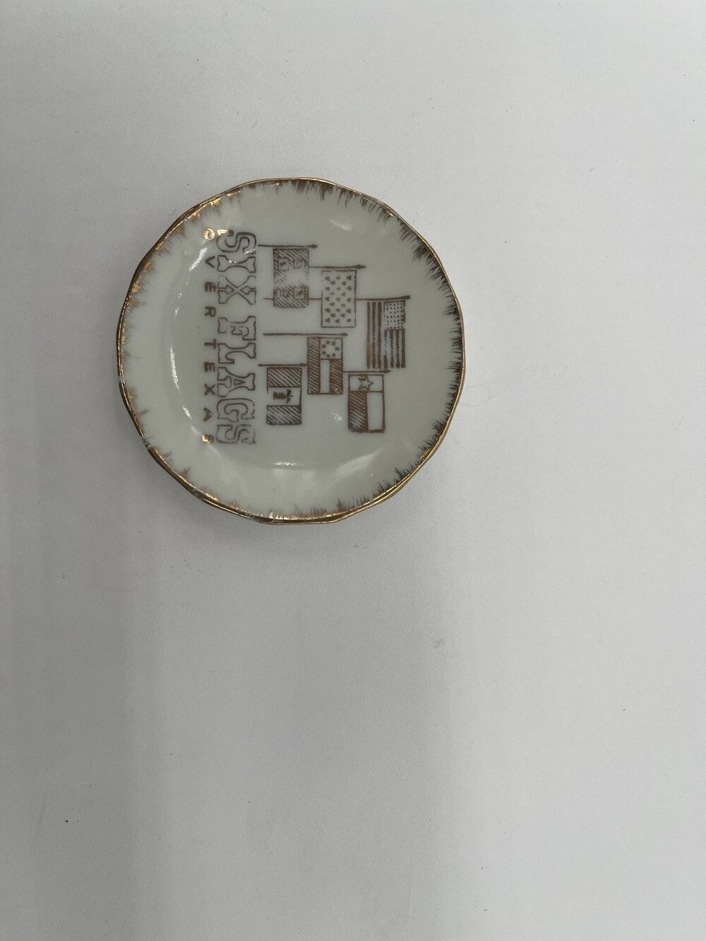 Vintage Syflags of Texarkana Mini Porcelain Trinket Dish Gold Gilt Souvenir